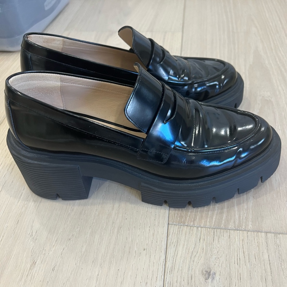 Stuart weitzman SoHo 65mm Leather Lug-sole Women's Black Loafer. Barely worn!!